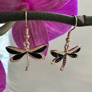 Dragonfly gold plated pendant dangle earrings - New
